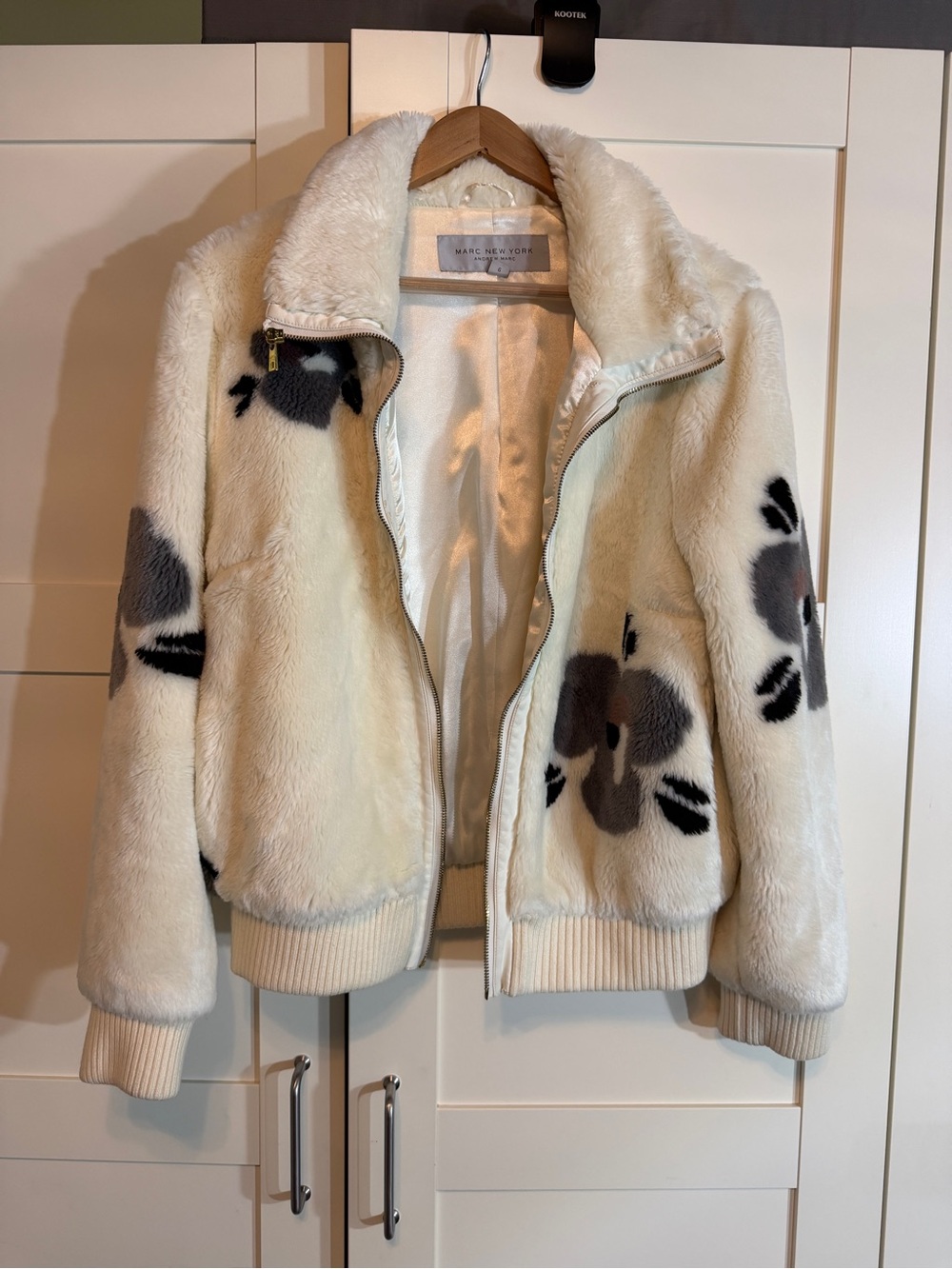 Marc New York Cream Teddy Jacket with Gray Floral Accents B11